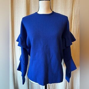 Blue Ruffle Sleeve Sweater